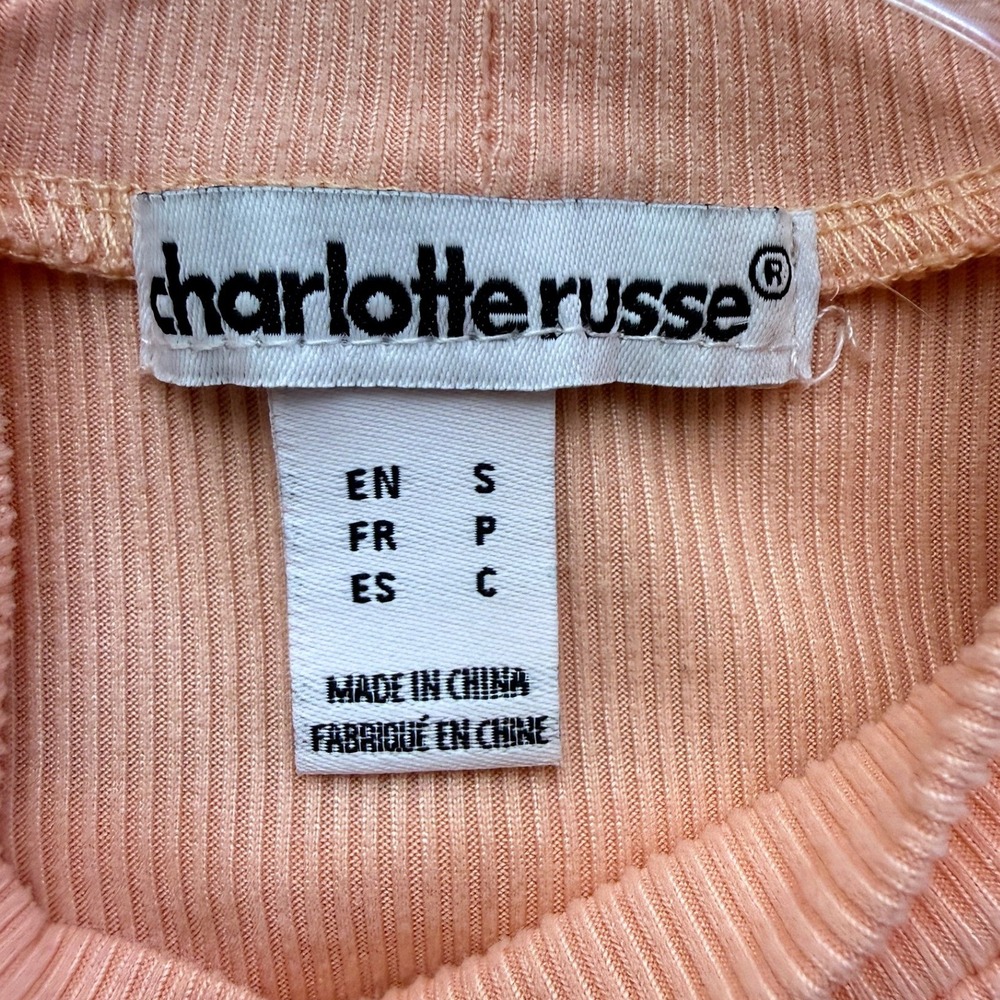 Charlotte Russe Mock Neck Top Womens S Pink Ribbed Blessed Embroidered Tee Y2K - Picture 4 of 7